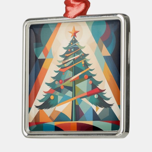 Art Deco Geometric Christmas Tree Triangle メタルオーナメント (左)