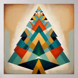 Art Deco Geometric Christmas Triangle Branches ポスター