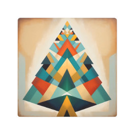 Art Deco Geometric Christmas Triangle Branches メタルプリント