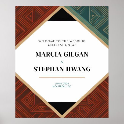 Art Deco Geometric Diamond Frame Welcome Sign ポスター (正面)