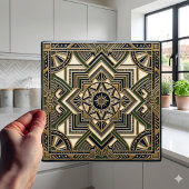 Art Deco Geometric Gold Green Blue Ceramic Tile タイル