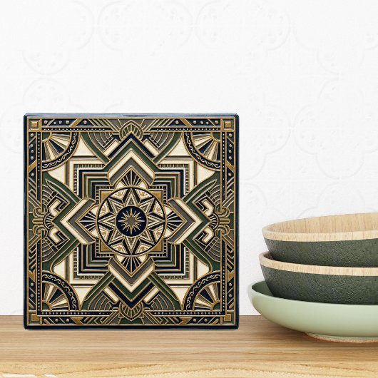 Art Deco Geometric Gold Green Blue Ceramic Tile タイル
