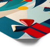 Art Deco Geometric Joyful Christmas Tree with Gift ポスター (角)