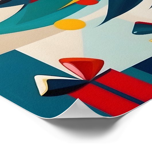 Art Deco Geometric Joyful Christmas Tree with Gift ポスター (角)