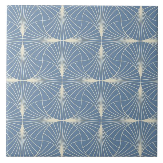 Art Deco Geometric scallop Fans in Gray blue  タイル (正面)