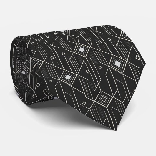 Art Deco Geometry Black & Silver Luxury Pattern ネクタイ (ロール)