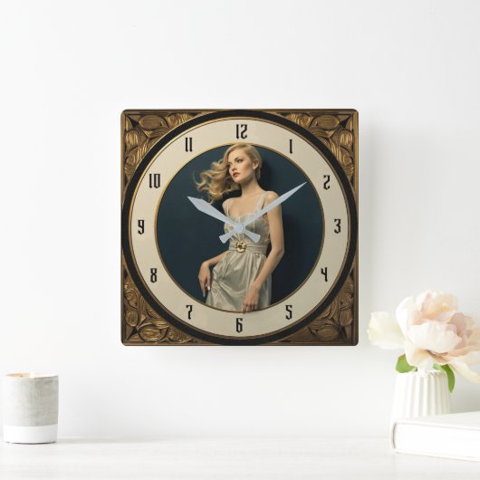 Art Deco Girl スクエア壁時計 (ホーム)