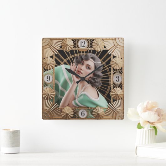 Art Deco Girl スクエア壁時計 (ホーム)