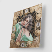 Art Deco Girl スクエア壁時計 (傾斜)