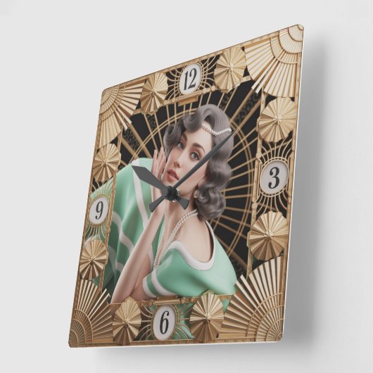 Art Deco Girl スクエア壁時計 (傾斜)