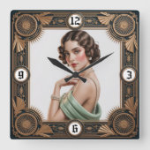 Art Deco Girl スクエア壁時計 (正面)