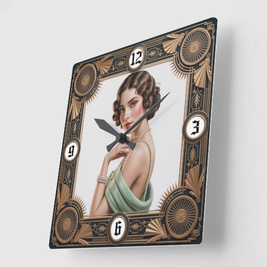 Art Deco Girl スクエア壁時計 (傾斜)