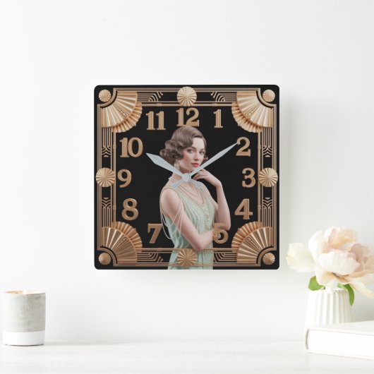 Art Deco Girl スクエア壁時計 (ホーム)