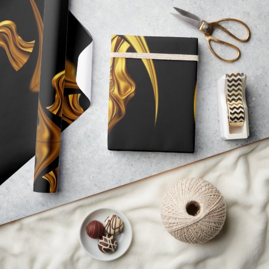Art Deco Glamour: Abstract Liquid Gold Luxury Gift ラッピングペーパー (クラフト)