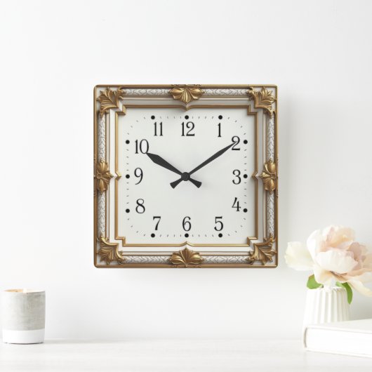 Art Deco Gold スクエア壁時計 (ホーム)
