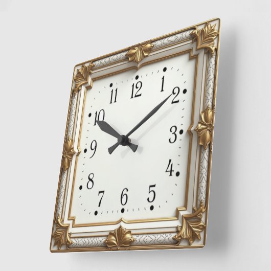 Art Deco Gold スクエア壁時計 (傾斜)