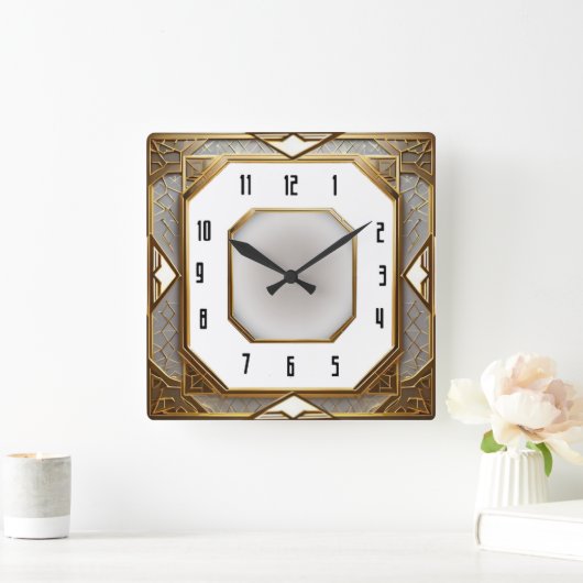 Art Deco Gold スクエア壁時計 (ホーム)