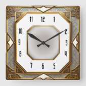 Art Deco Gold スクエア壁時計 (正面)