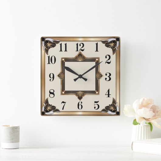 Art Deco Gold スクエア壁時計 (ホーム)