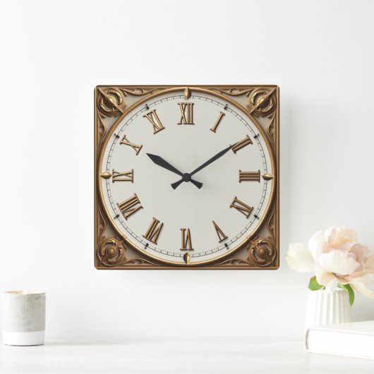 Art Deco Gold スクエア壁時計 (ホーム)