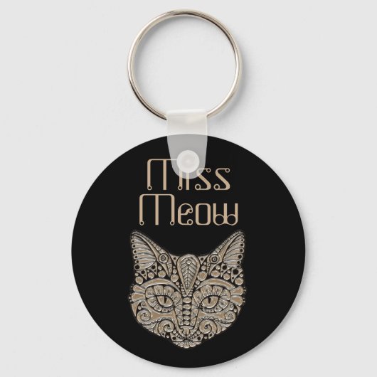 Art deco gold and black Egyptian style cat キーホルダー (正面)