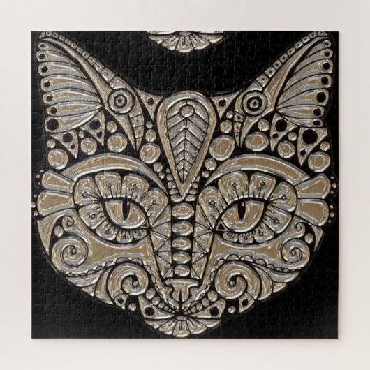 Art deco gold and black Egyptian style cat ジグソーパズル (縦)
