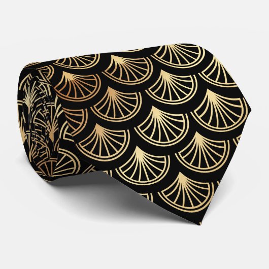 Art Deco Gold and Black Tiled ネクタイ (ロール)