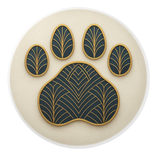 Art Deco Gold & Blue "Metalwork" Paw Ceramic Knob セラミックノブ (正面)