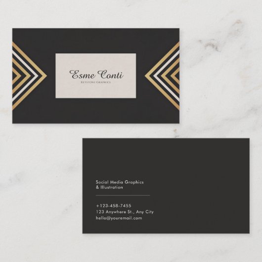 Art Deco Gold Chevron Modern Black Geometric 名刺 (正面/裏面)