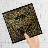 Art Deco Gold Dragonfly Black Geometric Design タイル