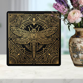 Art Deco Gold Dragonfly Black Geometric Design タイル