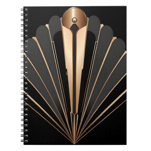 Art Deco Gold Fan Geometric Elegance ノートブック (正面)