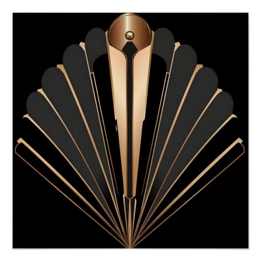 Art Deco Gold Fan Geometric Elegance ポスター (正面)