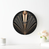 Art Deco Gold Fan Geometric Elegance ラージ壁時計 (ホーム)