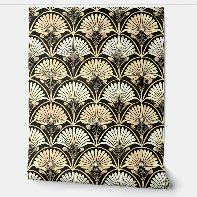 Art Deco Gold Floral Fan Accent Wall 壁紙 (ほどく)