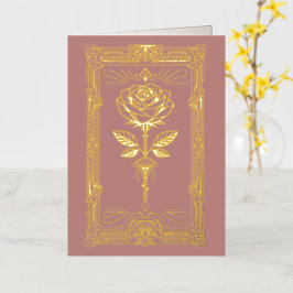 Art Deco Gold Foil Rose Valentine Card 箔グリーティングカード
