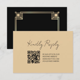 Art Deco Gold Frame QR Code Wedding Response Card 出欠カード