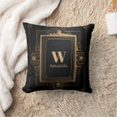 Art Deco Gold Frame with Custom Name and Initial クッション (ブランケット)