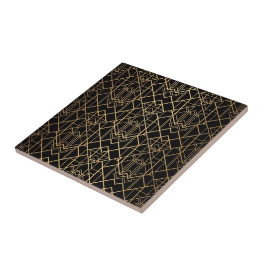 Art Deco Gold Geometric Pattern on Black タイル (側面)