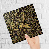 Art Deco Gold Lotus Black Geometric Pattern タイル
