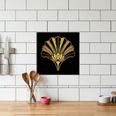 Art Deco Gold Lotus Fan Black Ceramic Tile タイル