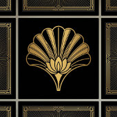 Art Deco Gold Lotus Fan Black Ceramic Tile タイル