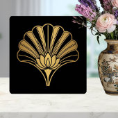 Art Deco Gold Lotus Fan Black Ceramic Tile タイル