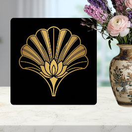 Art Deco Gold Lotus Fan Black Ceramic Tile タイル