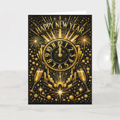 Art Deco Gold Midnight Clock Celebration シーズンカード (正面)