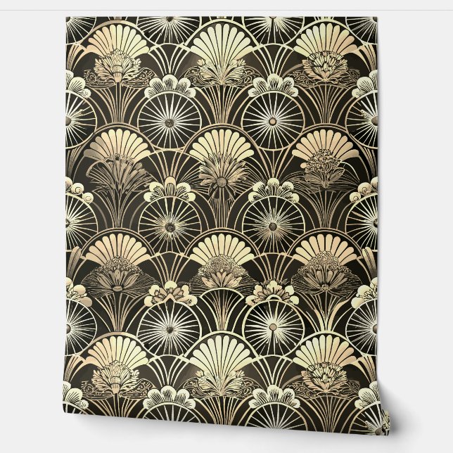 Art Deco Gold Moody Floral Geometric 壁紙 (ほどく)