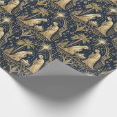 Art Deco Gold Nativity Pattern on Navy ラッピングペーパー (角)
