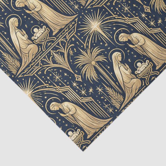 Art Deco Gold Nativity Pattern on Navy 薄葉紙 (詳細)