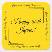 Art Deco Gold on Black Birthday Party スクエアペーパーコースター (正面)