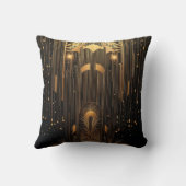 Art Deco Gold Rain Egyptian Art Black 15 x 15 クッション (裏面)